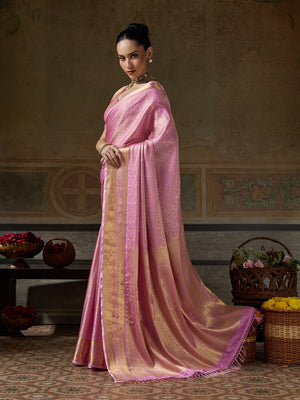 Peachmode Pink Kanjivaram Silk Woven Saree - Image 2
