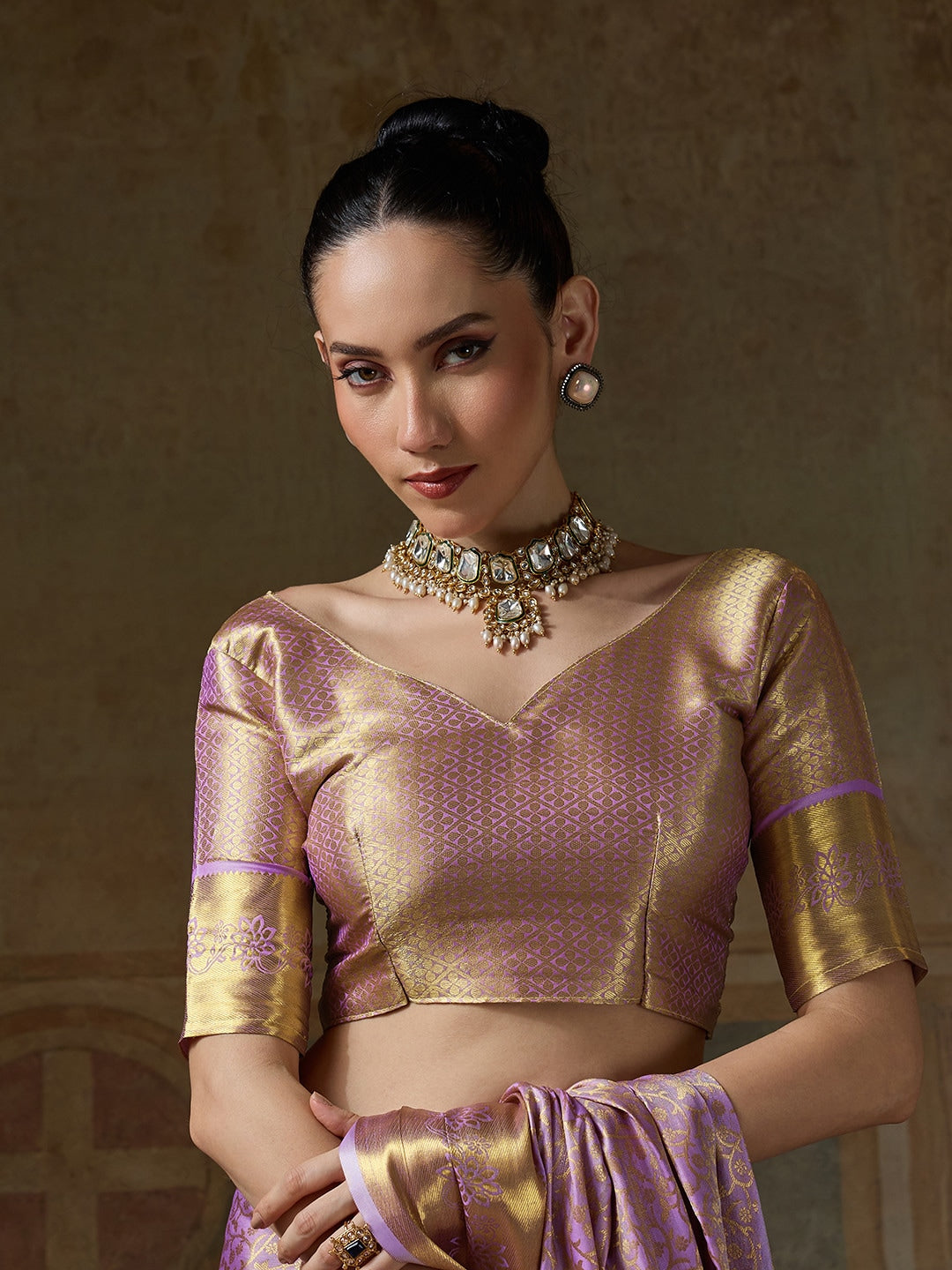 Peachmode Lavender Kanjivaram Silk Woven Saree - Image 5