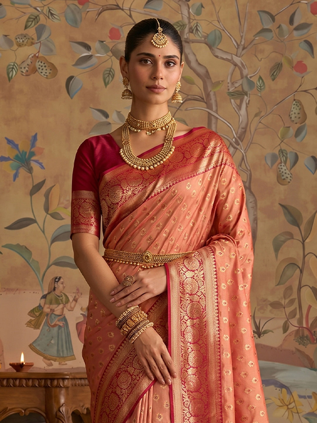 Peachmode Peach Silk Blend Woven Saree - Image 2