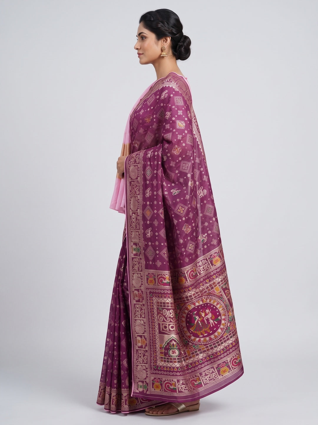 Purple Artistic Meenakari Zari Woven Muslin Soft Saree with Smooth Fall - Image 3
