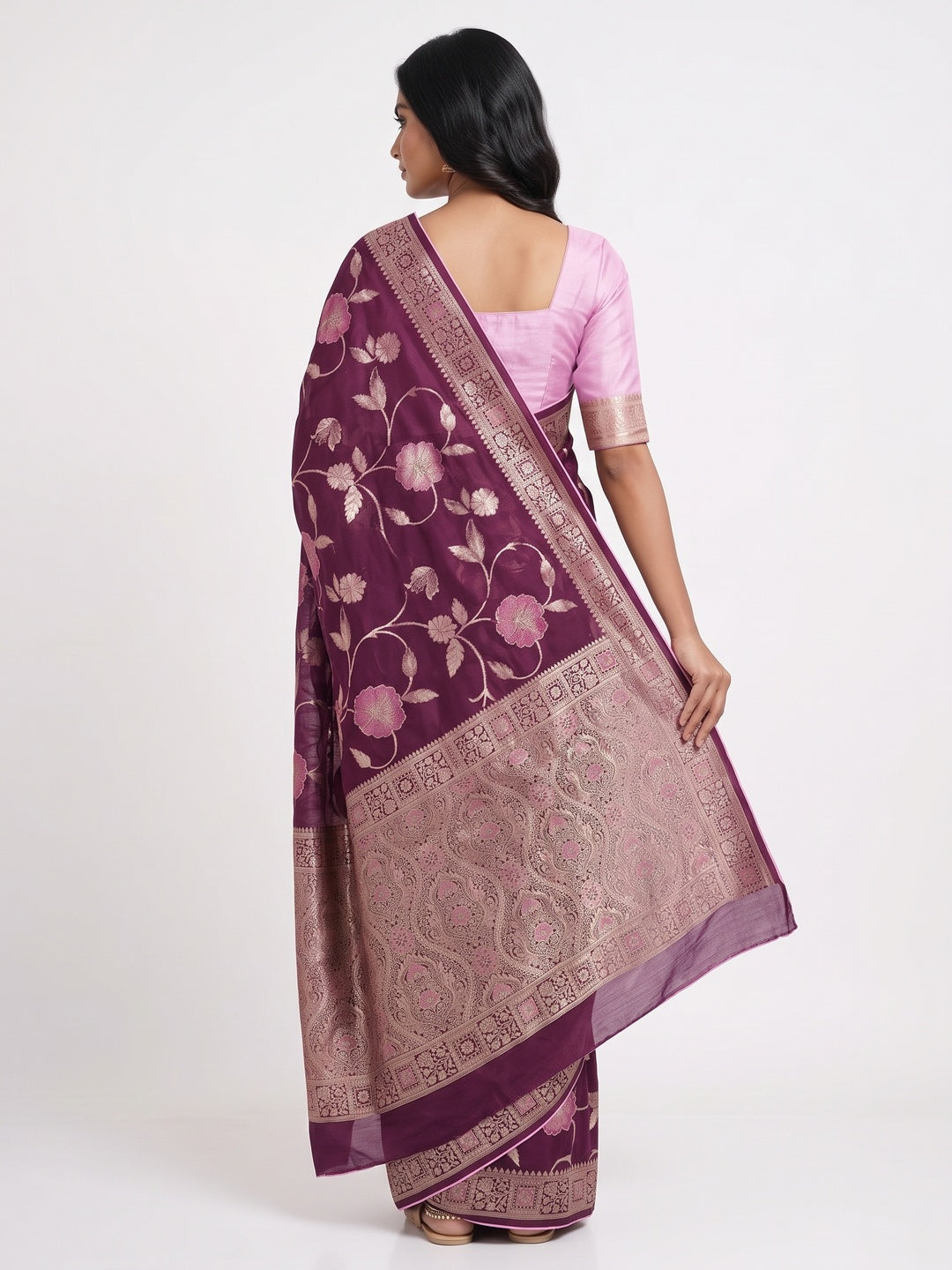 Purple Graceful Soft Muslin Saree Highlighted with Premium Meenakari Zari Work - Image 2