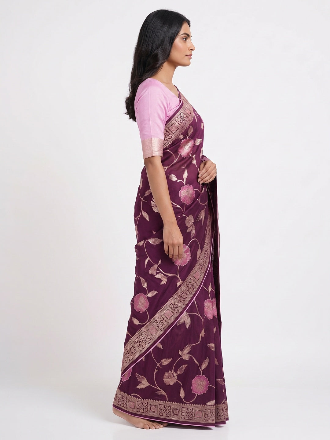 Purple Graceful Soft Muslin Saree Highlighted with Premium Meenakari Zari Work - Image 3