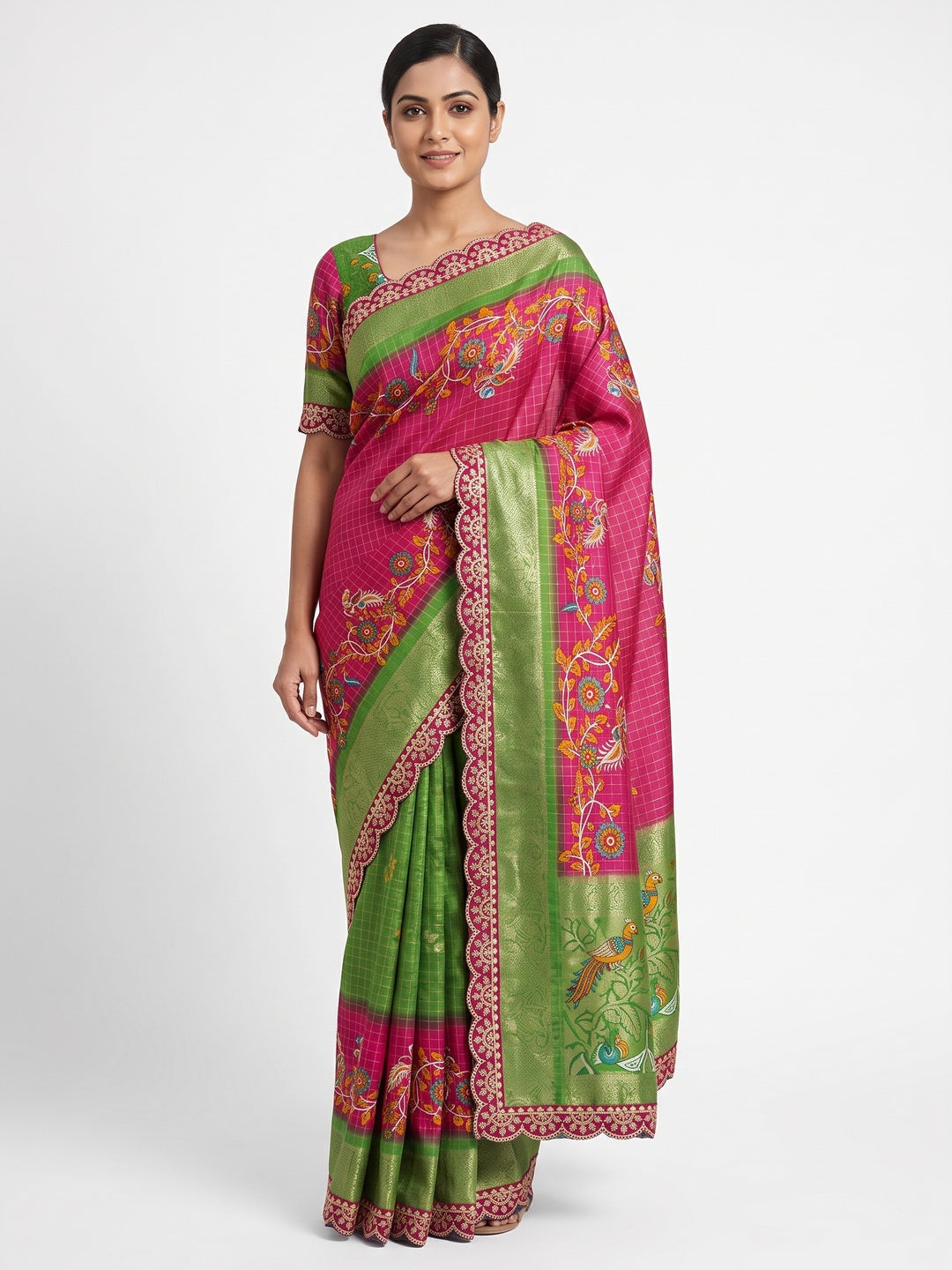 Pink Dola Silk Saree Featuring Soft Printed Detailing and a Rich Sequins Border Highlight - Image 1