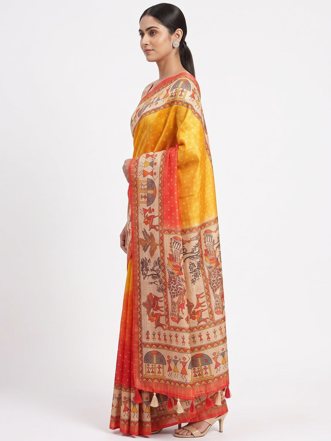 Multicolor Bandhani Printed Maheshwari Cotton Silk Saree for Festive Charm - Image 3