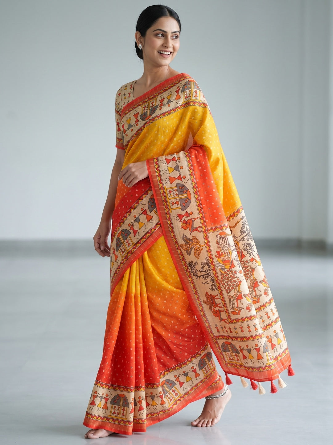 Multicolor Bandhani Printed Maheshwari Cotton Silk Saree for Festive Charm - Image 4