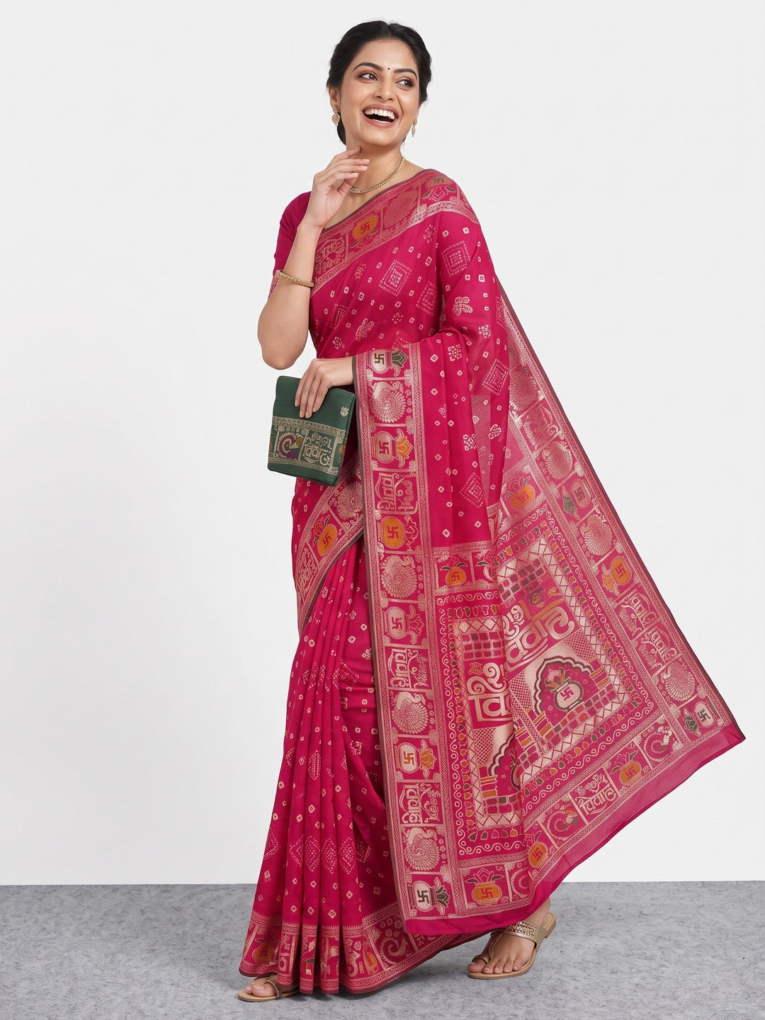Pink Artistic Meenakari Zari Woven Muslin Soft Saree with Smooth Fall - Image 2
