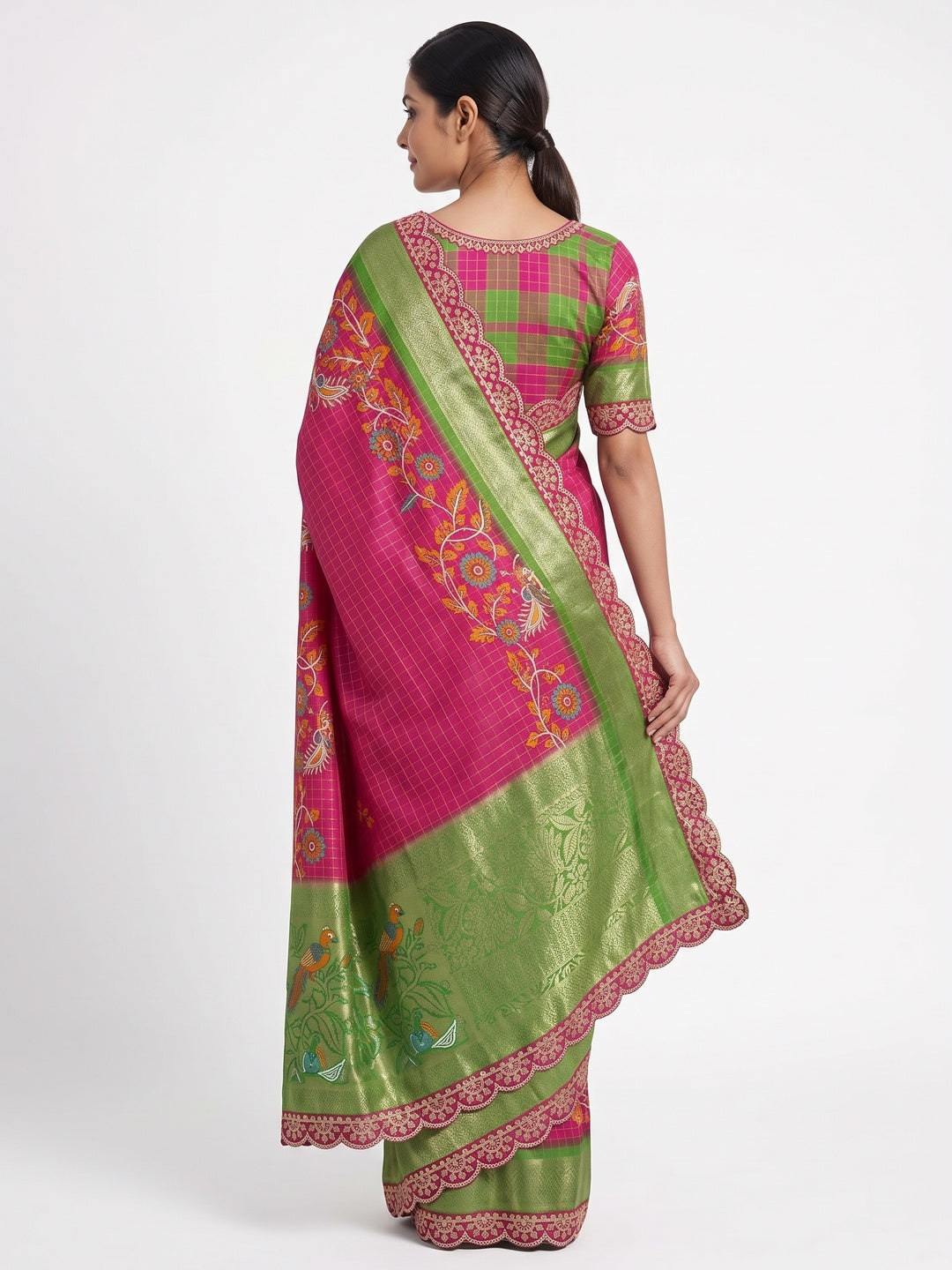 Pink Dola Silk Saree Featuring Soft Printed Detailing and a Rich Sequins Border Highlight - Image 2