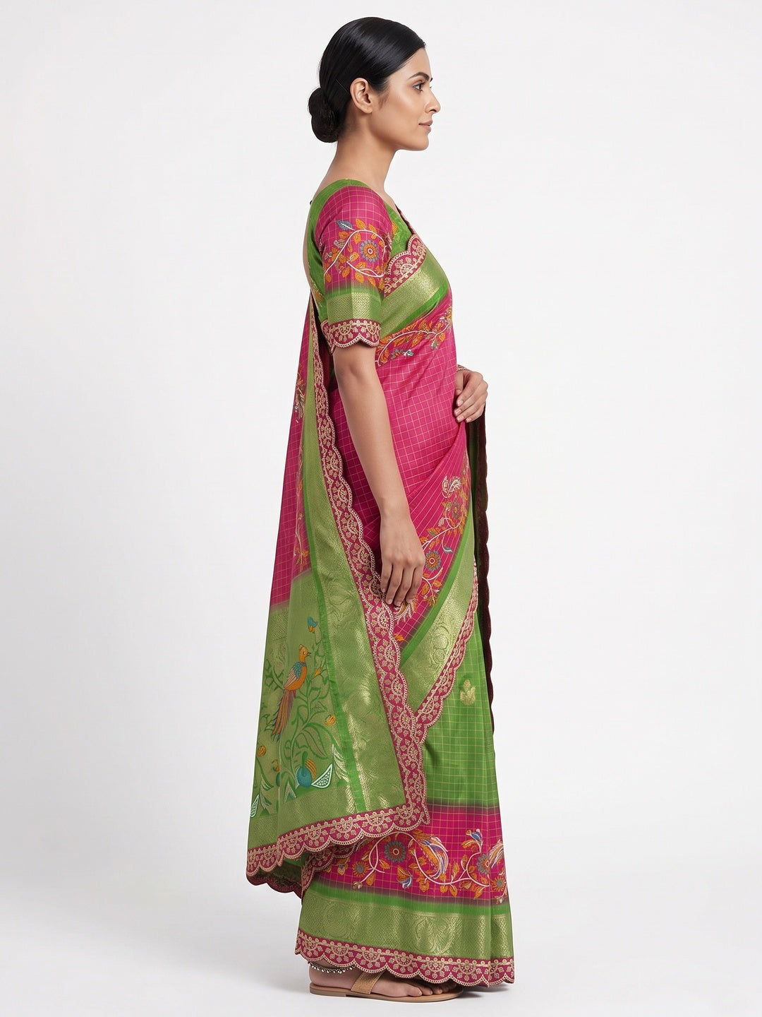 Pink Dola Silk Saree Featuring Soft Printed Detailing and a Rich Sequins Border Highlight - Image 3