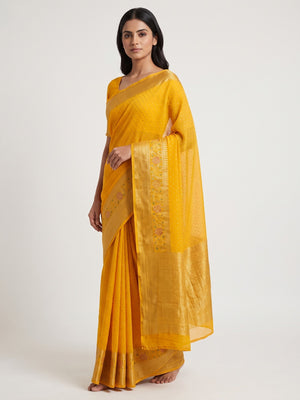 Mustard Saree in Pure Georgette Featuring Delicate Zari Butti Work - Image 1