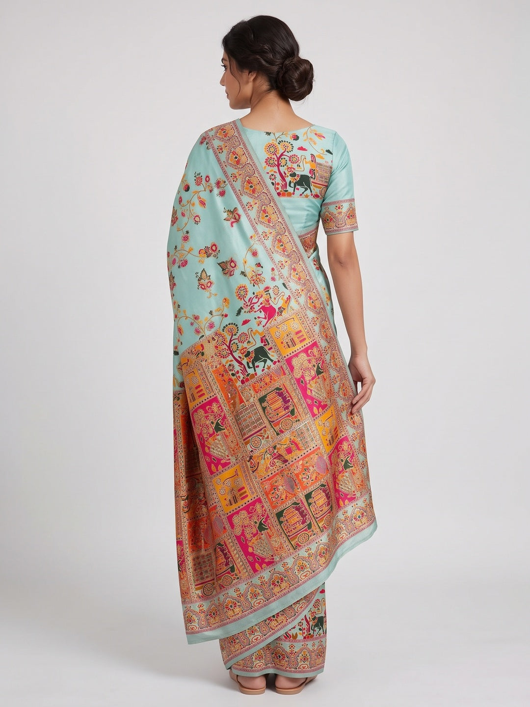 Royal Turquoise Pashmina Silk Saree with Rajwadi Zari Weaving - Image 2