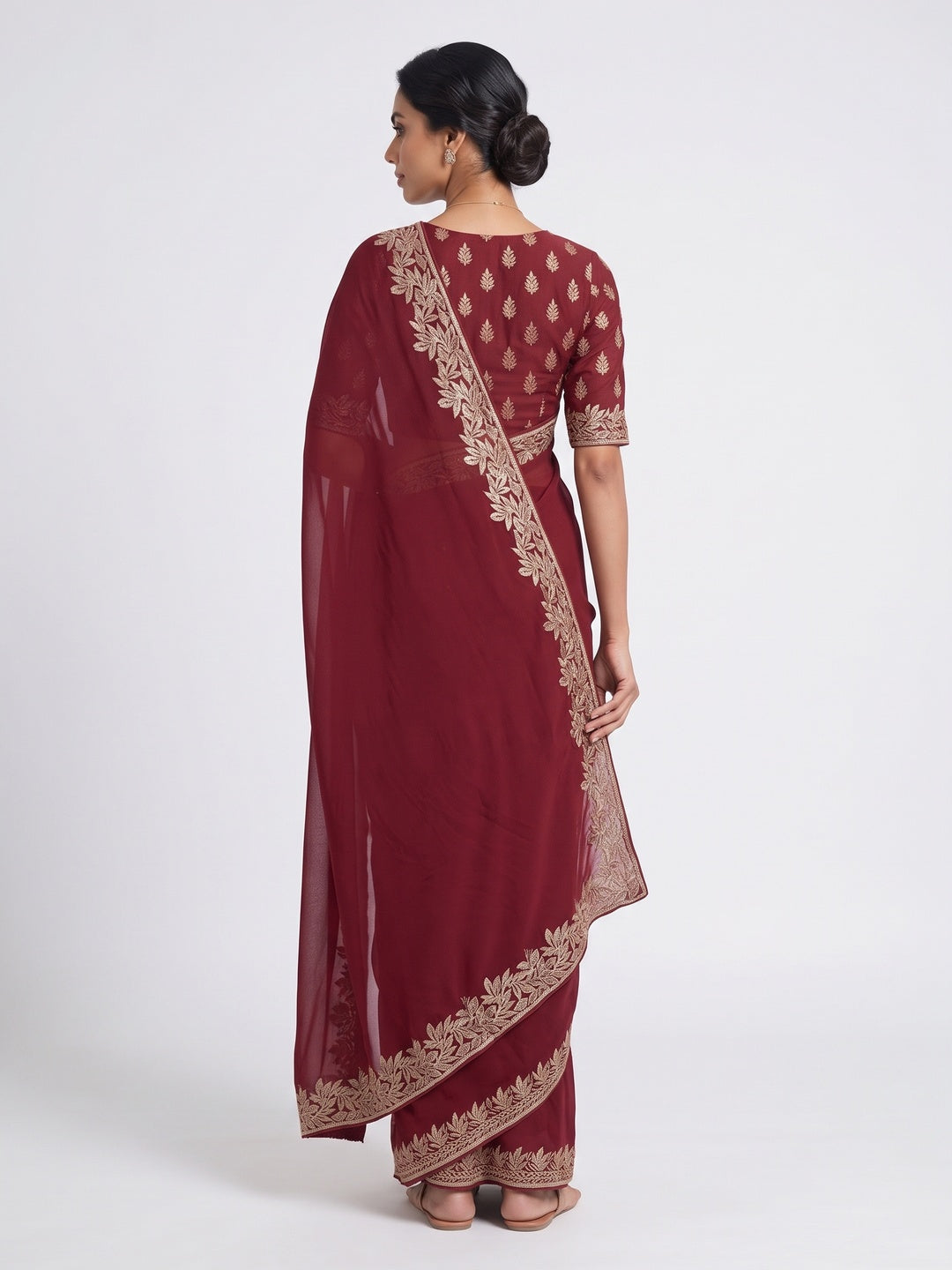 Stylish Maroon Star Chiffon Saree with Traditional Zari Embellished Border - Image 2