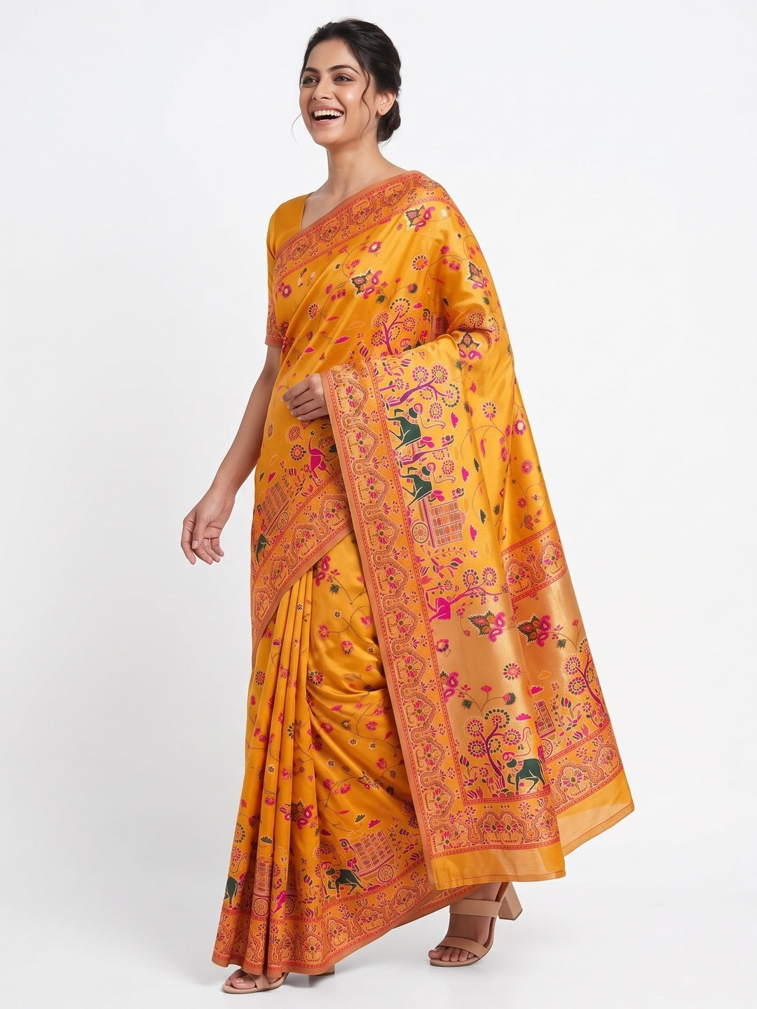 Royal Mustard Pashmina Silk Saree with Rajwadi Zari Weaving - Image 4