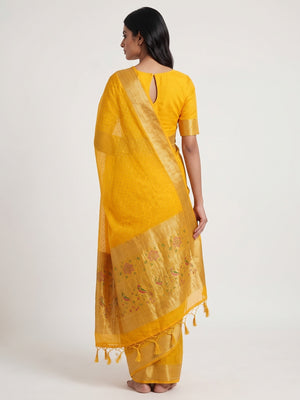 Mustard Saree in Pure Georgette Featuring Delicate Zari Butti Work - Image 2