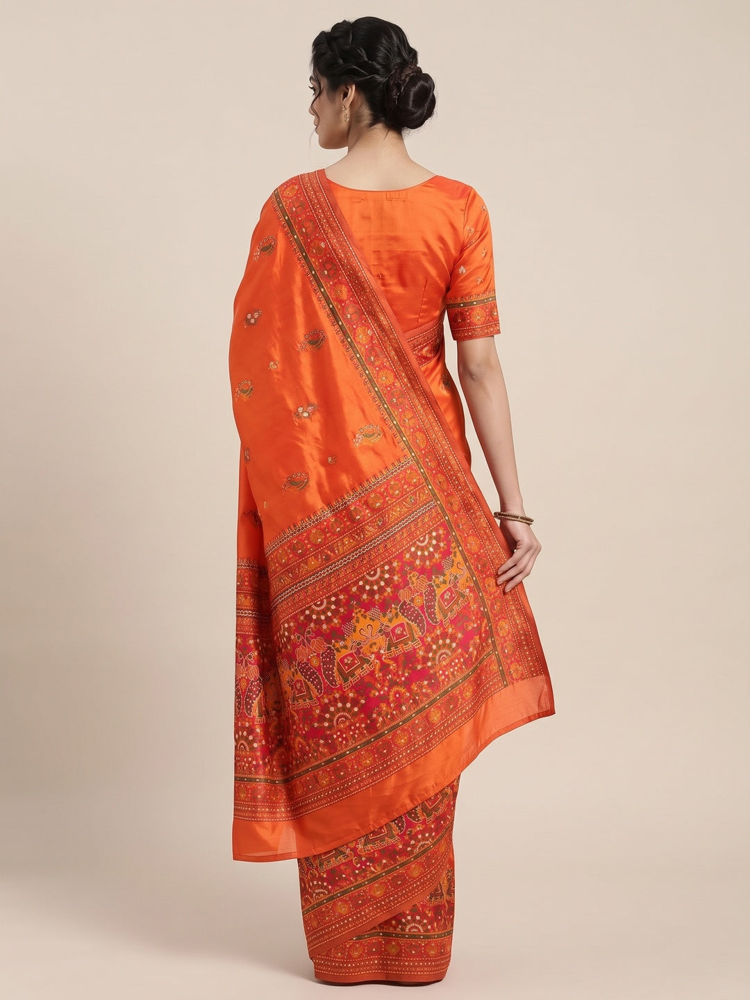 Orange Pashmina Silk Weaving Saree Designed in Classic Rajwadi Style for Festive Wear - Image 2