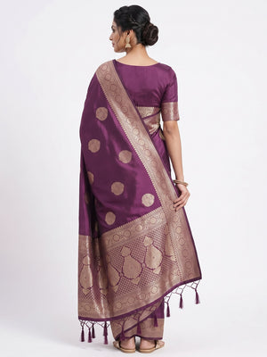 Purple Pure Banarasi Silk Saree Adorned with Intricate Zari Butti Woven Detailing - Image 2