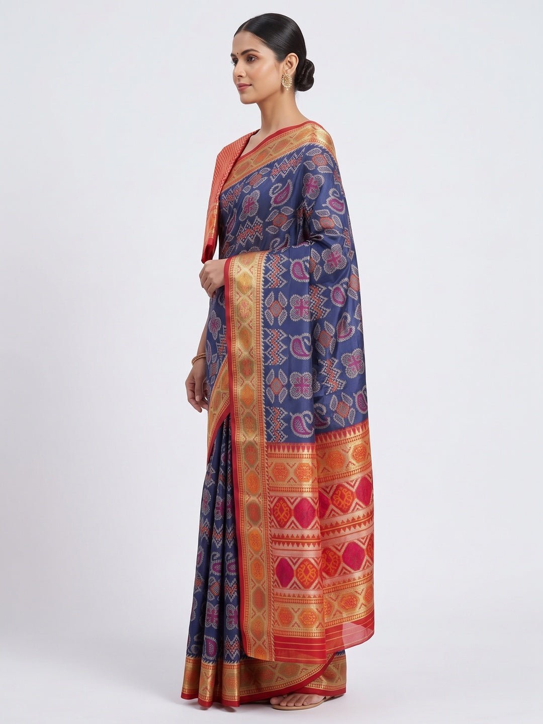 Navy Blue Woven Art Silk Patola Saree - Image 3