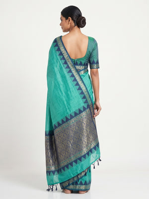 Turquoise Pure Silk Handloom Saree with Intricate Jacquard Weave - Image 2