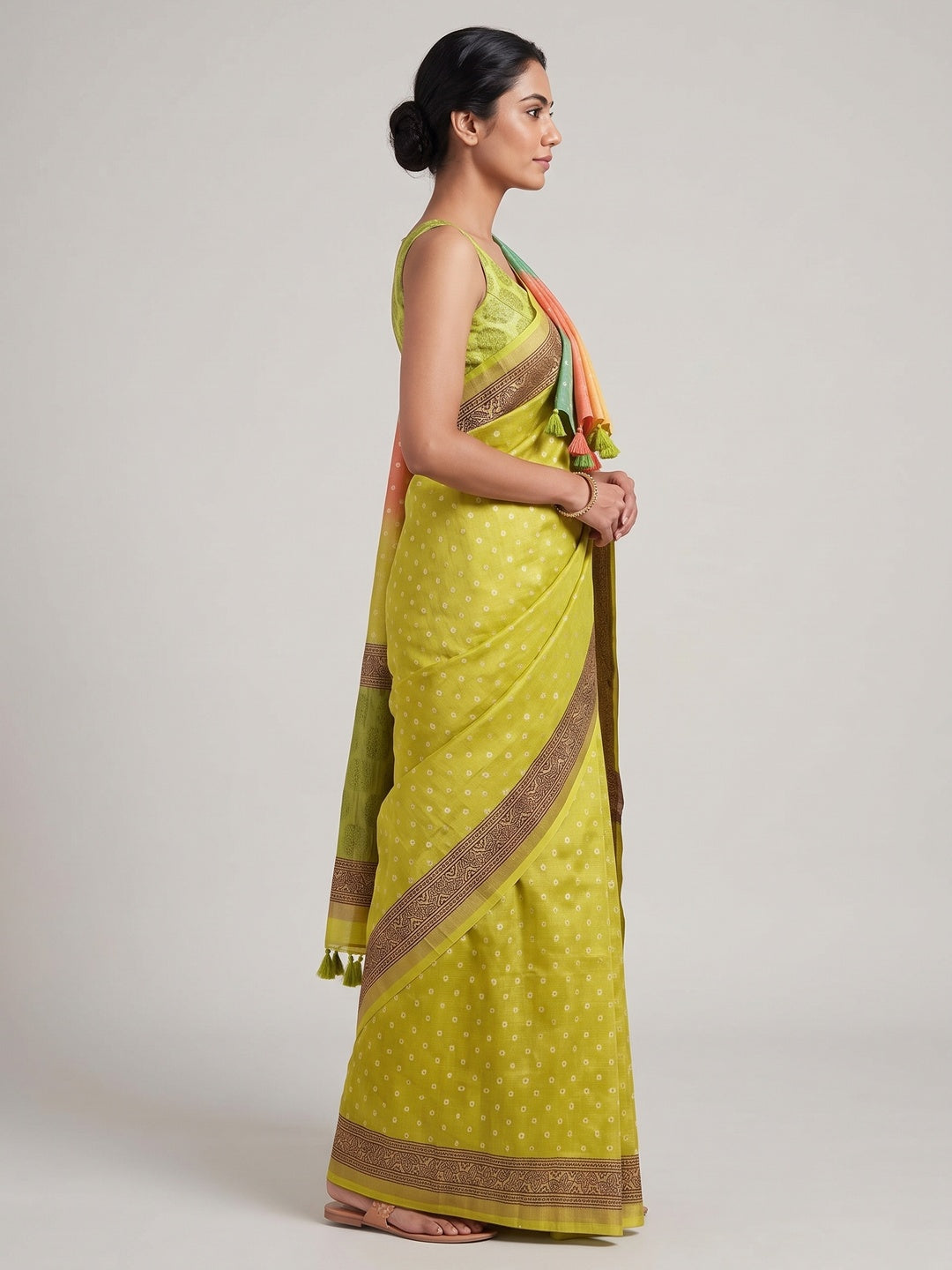 Multicolor Bandhani Print Saree in Elegant Maheshwari Cotton Silk - Image 3