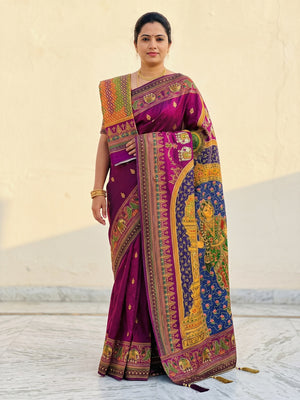 Peachmode Wine Rashmika Rangoli Silk Saree With Bead Work - Image 1
