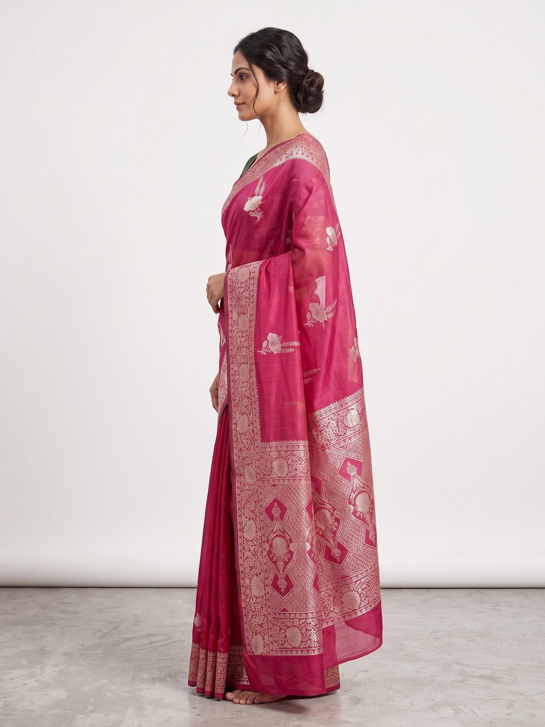 Pink Traditional Muslin Soft Saree Featuring Luxurious Meenakari Zari Patterns - Image 3