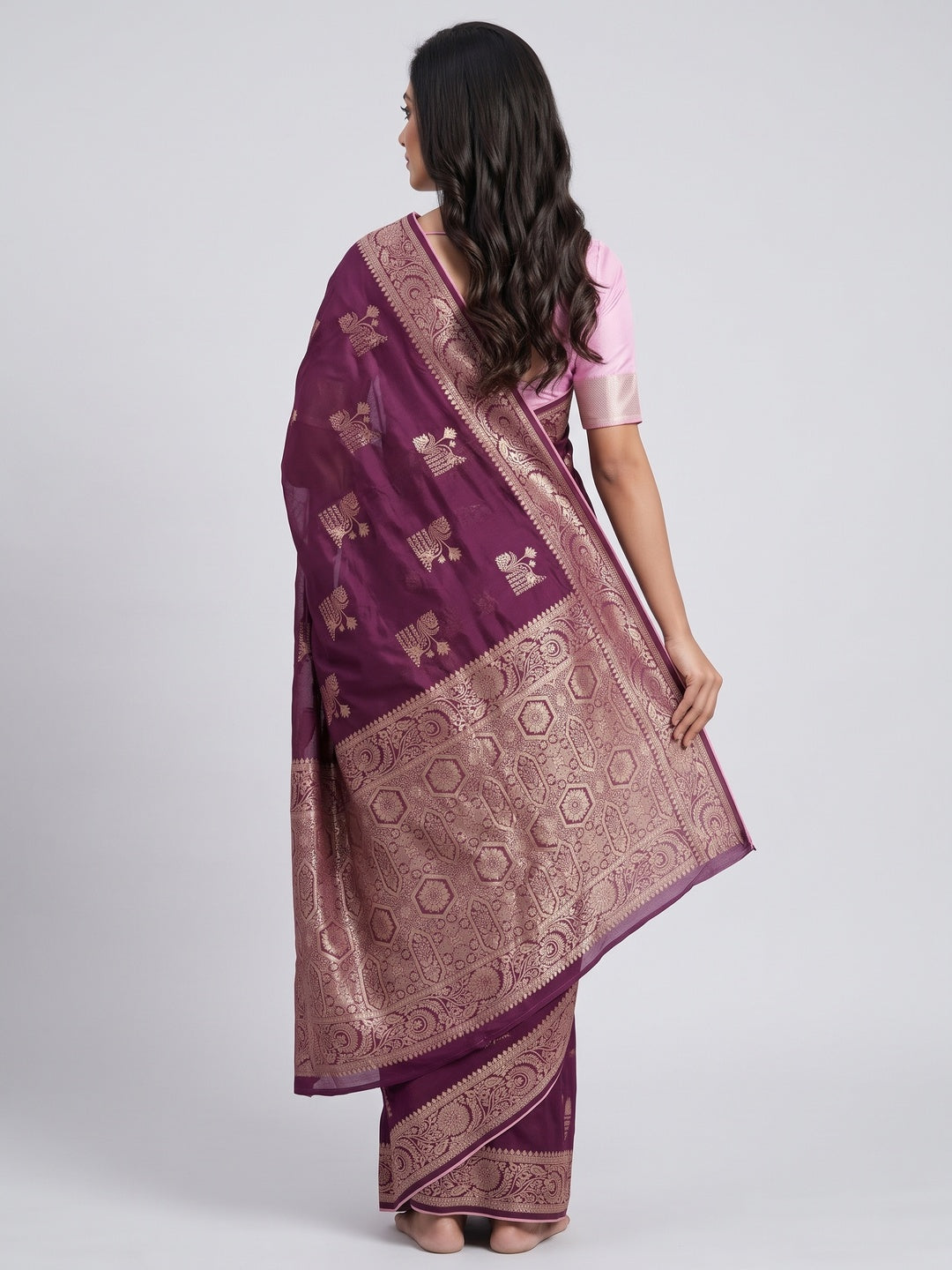 Purple Elegant Soft Muslin Saree with Fine Meenakari Zari Woven Motifs - Image 2