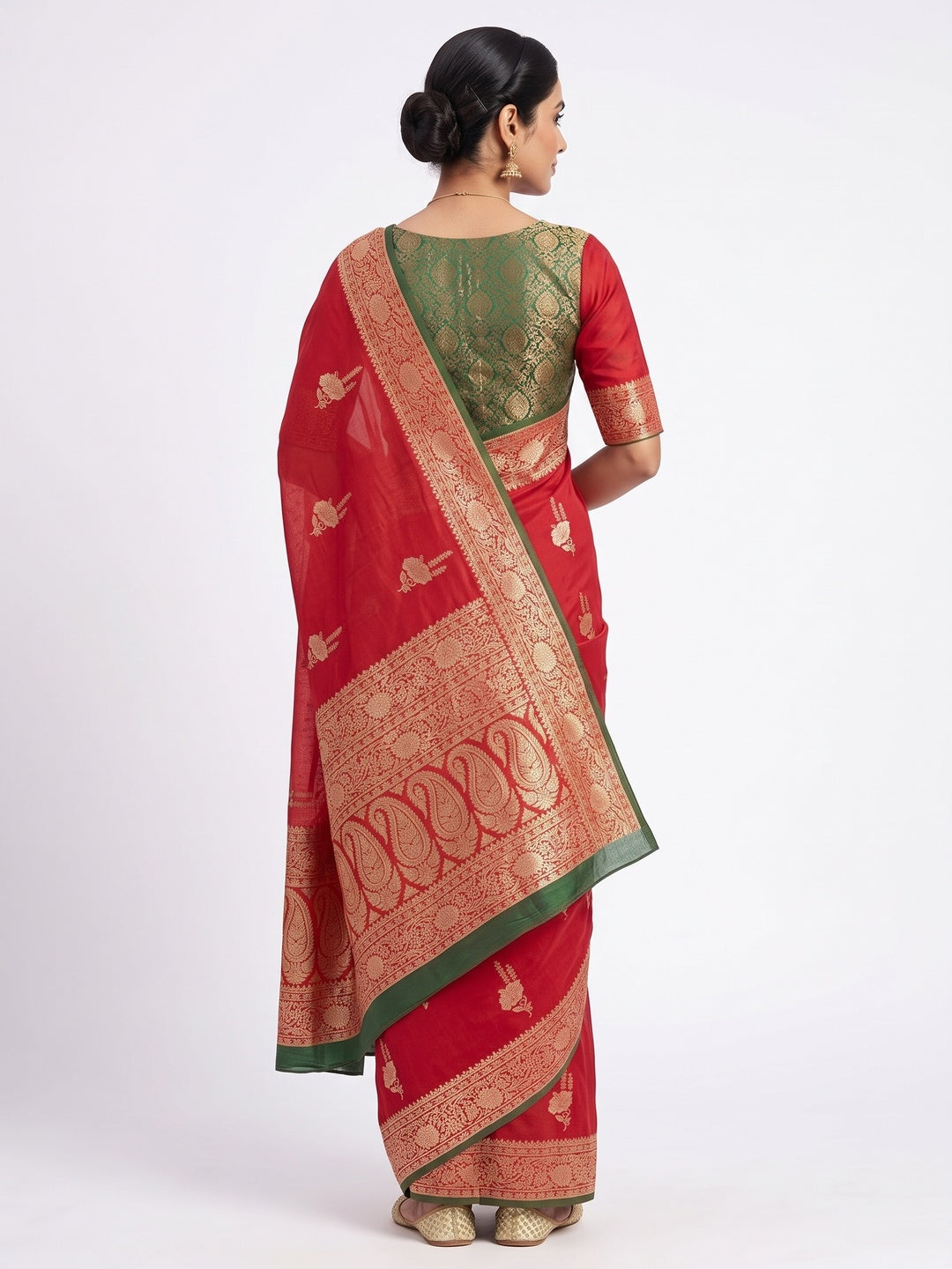 Red Traditional Muslin Soft Saree Featuring Luxurious Meenakari Zari Patterns - Image 2