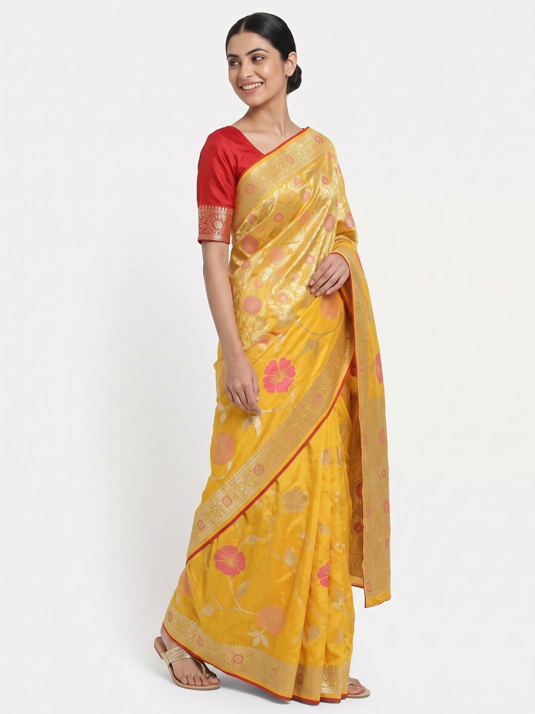 Yellow Graceful Soft Muslin Saree Highlighted with Premium Meenakari Zari Work - Image 4