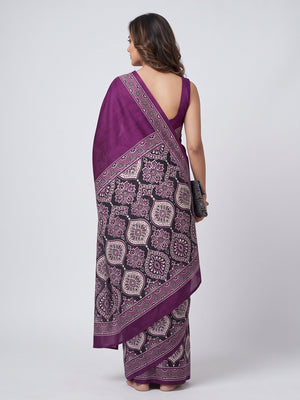 Purple Premium Crepe Silk Lightweight Saree Adorned with Classic Ajrakh Patterns - Image 2