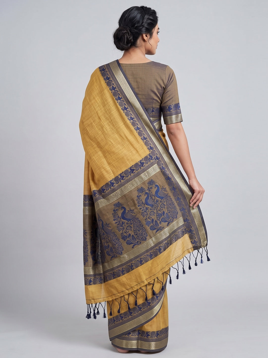 Mustard Pure Handloom Silk Saree with an Elegantly Woven Jacquard Border - Image 2