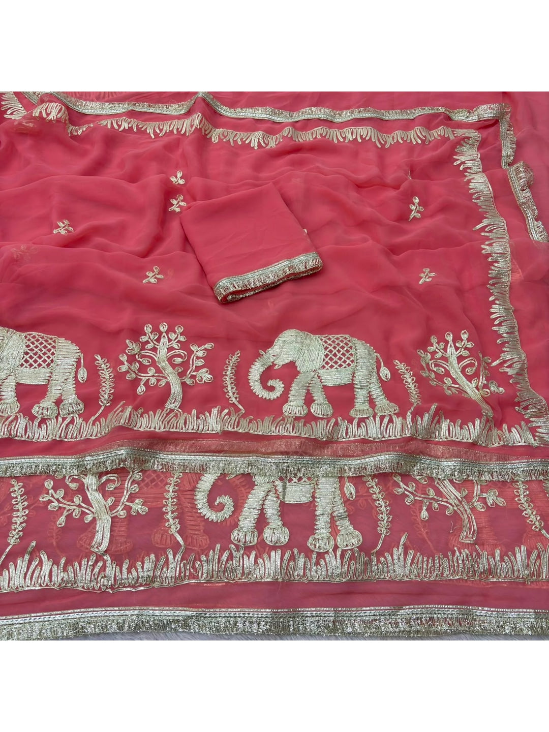 Peachmode Peach Gota Patti Georgette Saree - Image 2