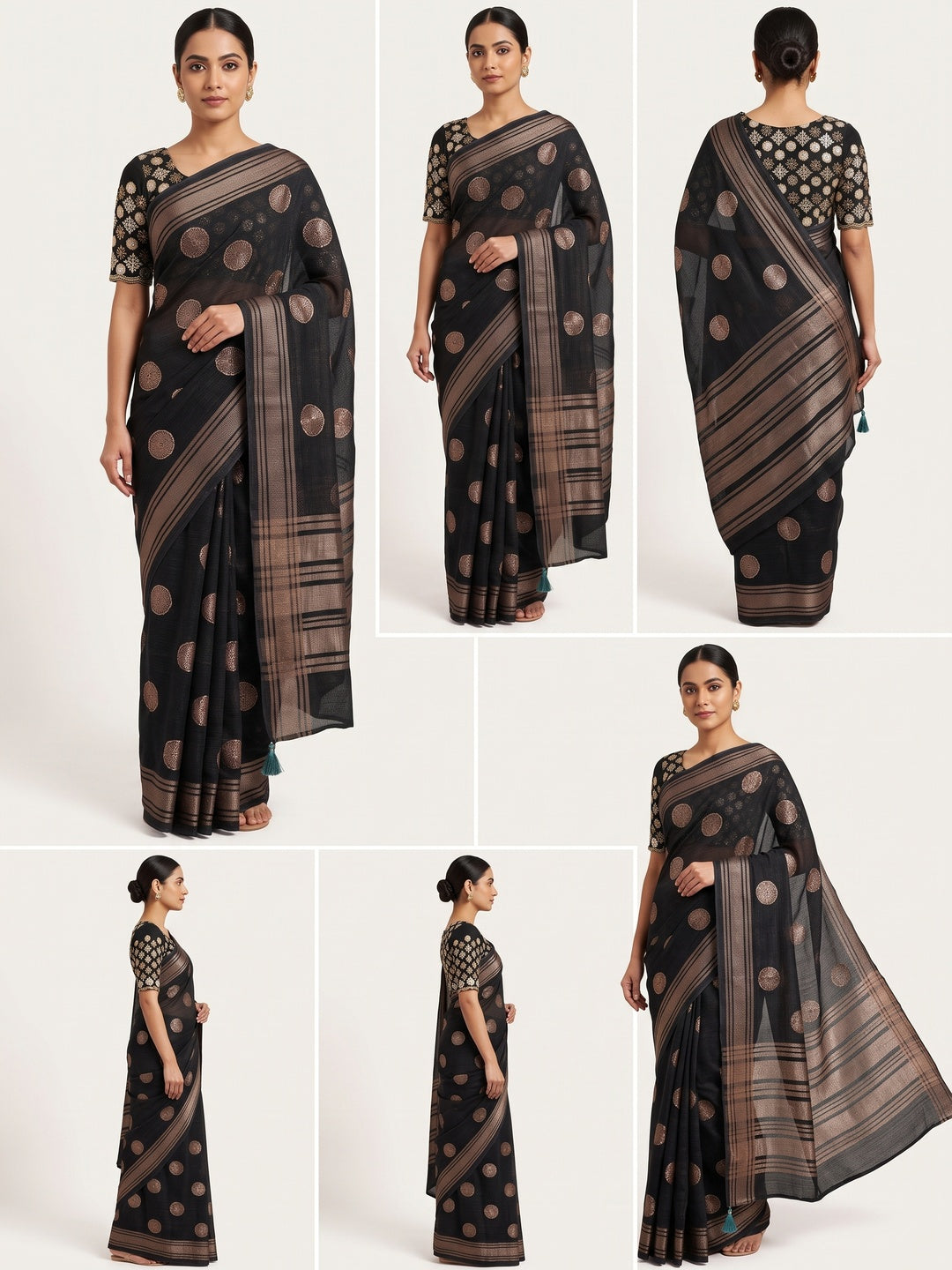 Black Foil Printed Georgette Saree - Image 2