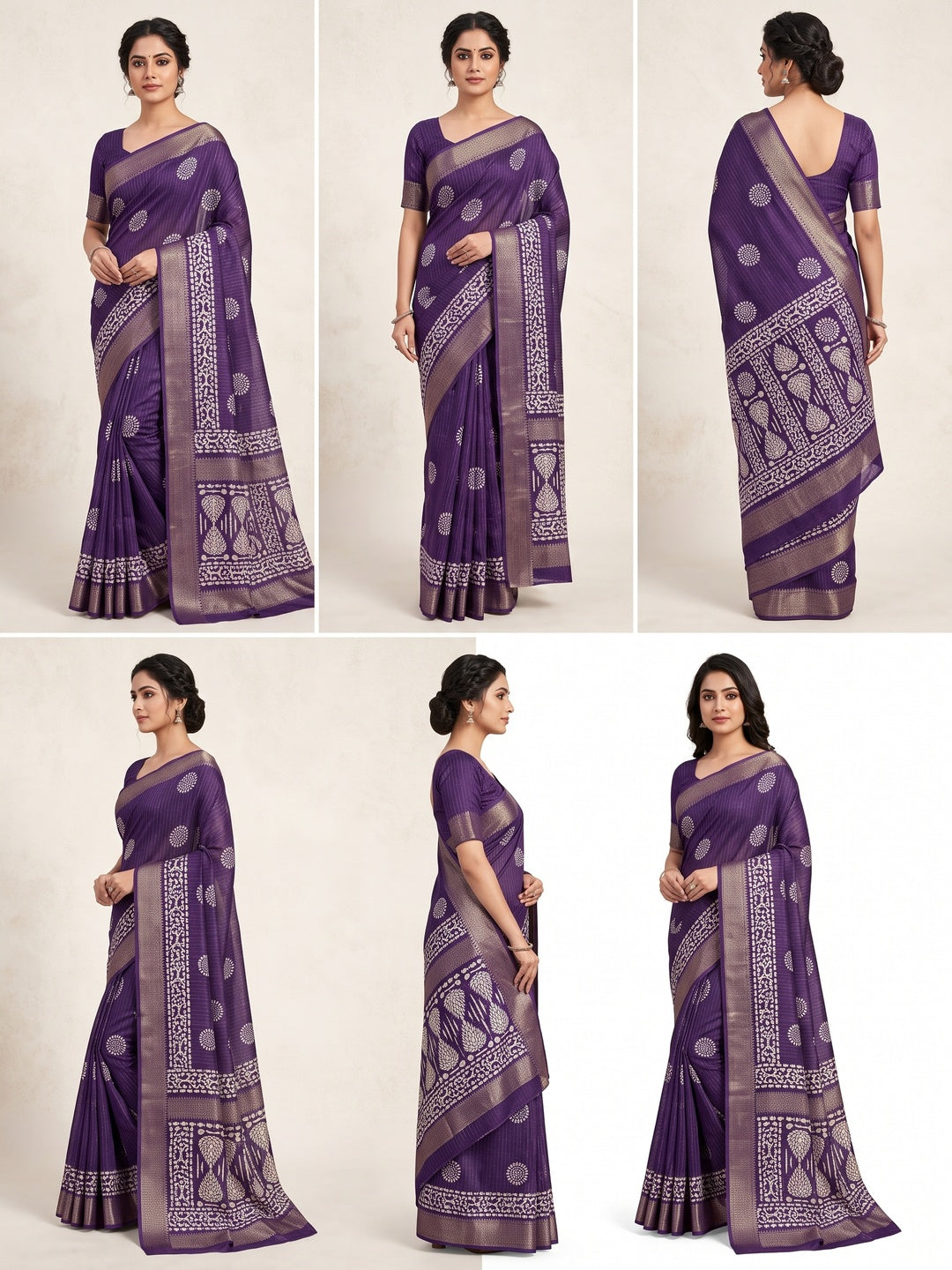 Classic Deep Violet Dola Silk Saree Adorned with Floral Motifs & Rich Zari Work - Image 2