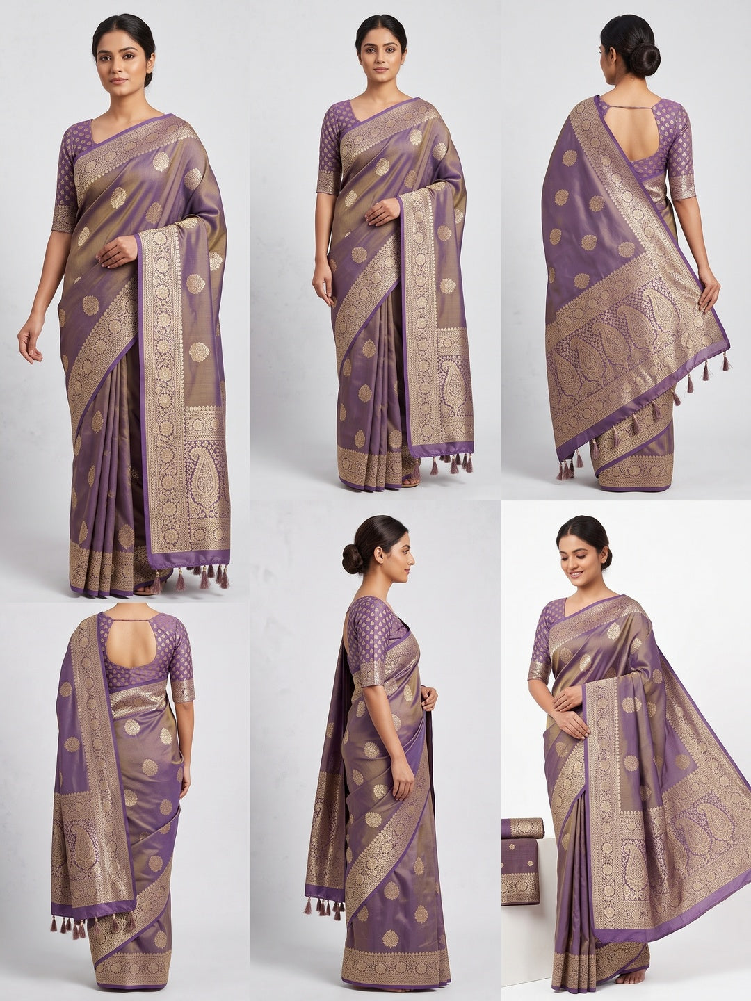 Lavender Pure Banarasi Silk Saree Adorned with Intricate Zari Butti Woven Detailing - Image 2