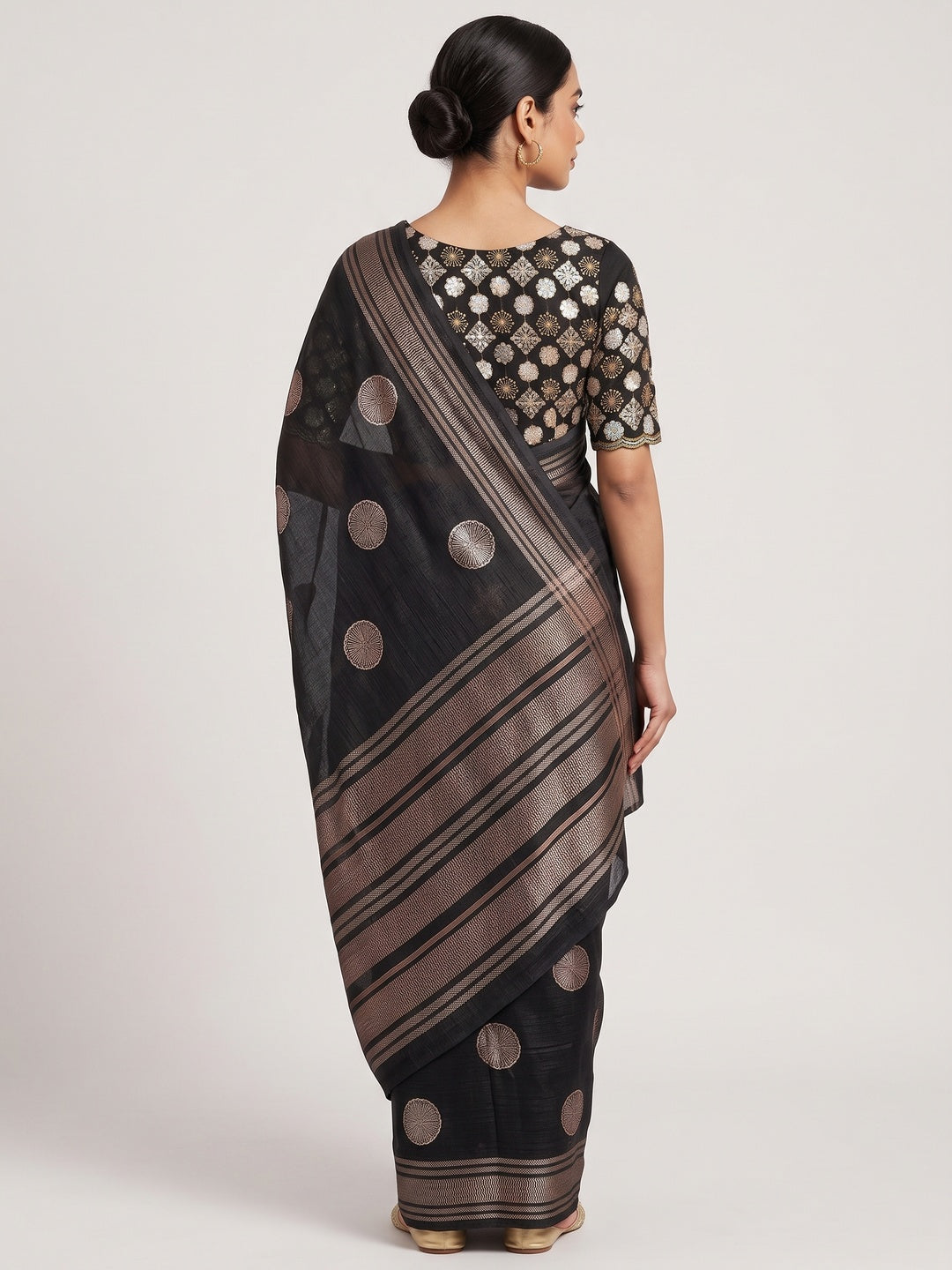 Black Foil Printed Georgette Saree - Image 3