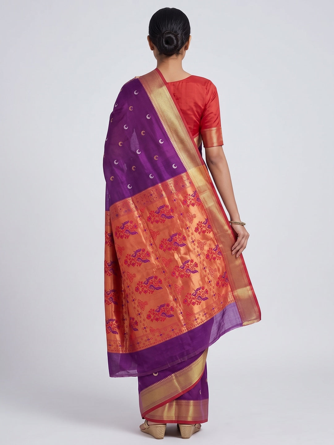 Purple Zari Weaving Cotton Silk Jacquard Saree - Image 2