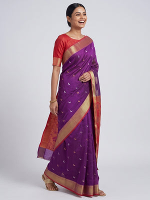 Purple Zari Weaving Cotton Silk Jacquard Saree - Image 4