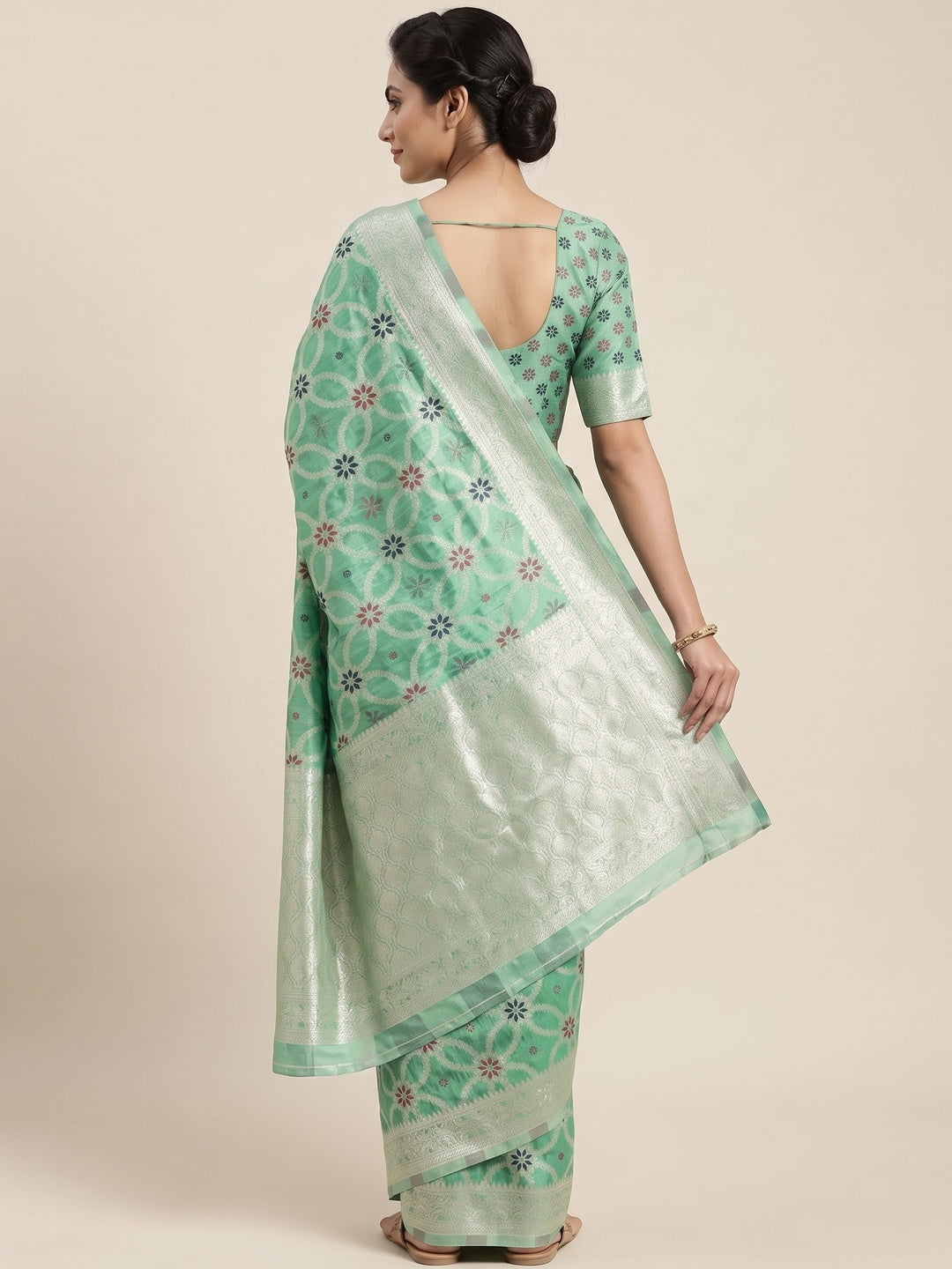 Rich Sea Green Saree in Banarasi Silk with Heritage Floral Zari Design - Image 2