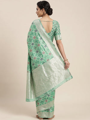 Rich Sea Green Saree in Banarasi Silk with Heritage Floral Zari Design - Image 2