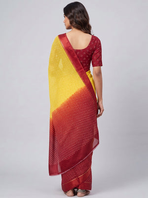 Designer Bandhani Saree in Yellow & Red Crafted from Soft Moss Georgette - Image 2