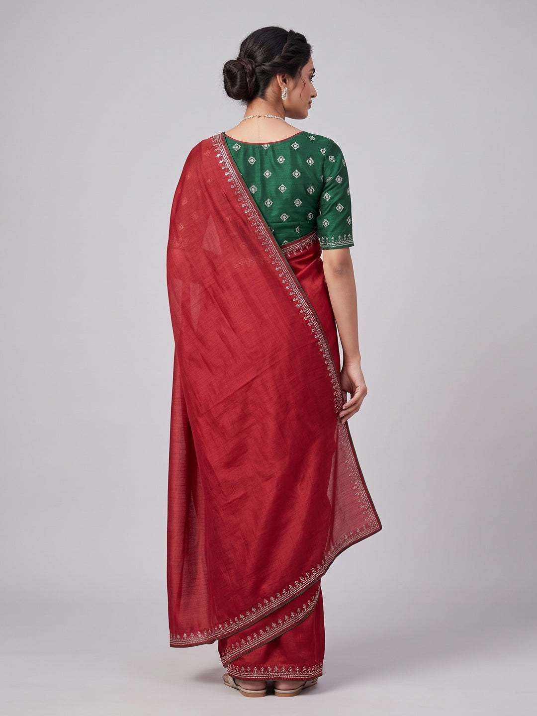 Red Partywear Vichitra Silk Saree Featuring Exquisite Swarovski Stone Work - Image 6