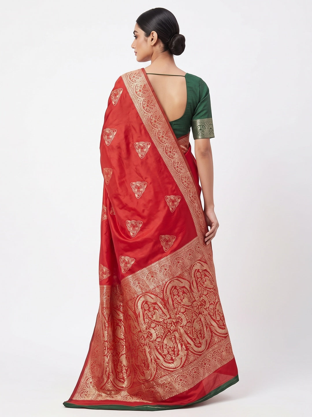 Red Festive Wear Muslin Soft Saree Enriched with Intricate Meenakari Zari Designs - Image 2