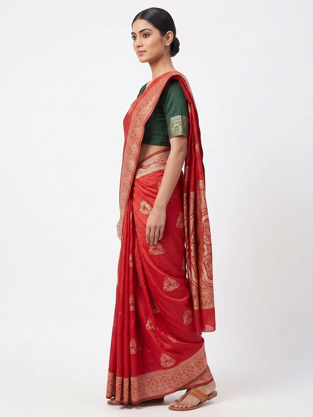 Red Festive Wear Muslin Soft Saree Enriched with Intricate Meenakari Zari Designs - Image 3