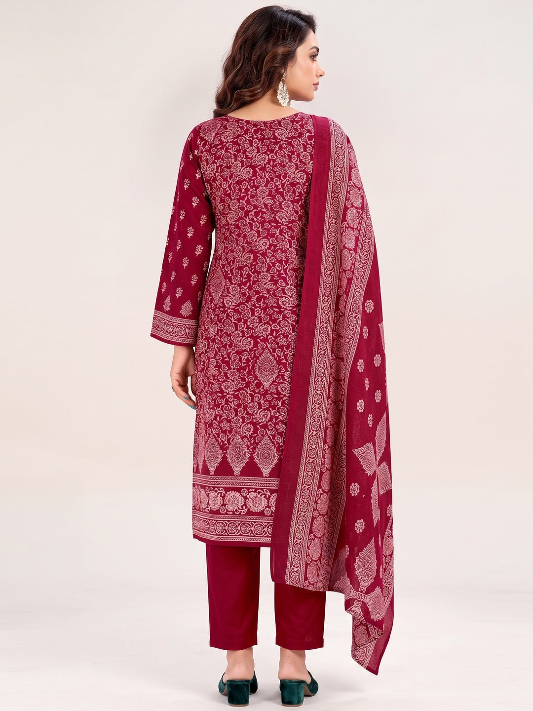 Maroon Floral Printed Pure Pashmina Soft & Warm Dress Material for Winter - Image 2