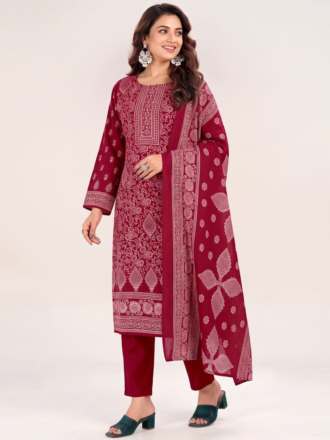 Maroon Floral Printed Pure Pashmina Soft & Warm Dress Material for Winter - Image 4