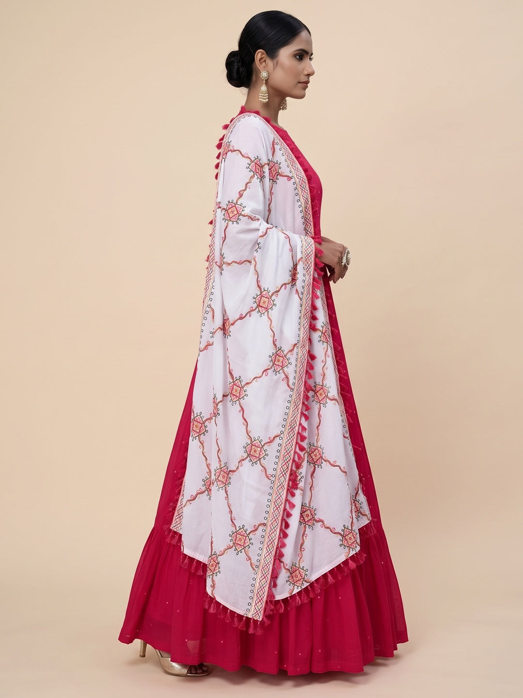 Alluring Rani Pink Colored Partywear Embroidered Georgette Anarkali Suit - Image 4