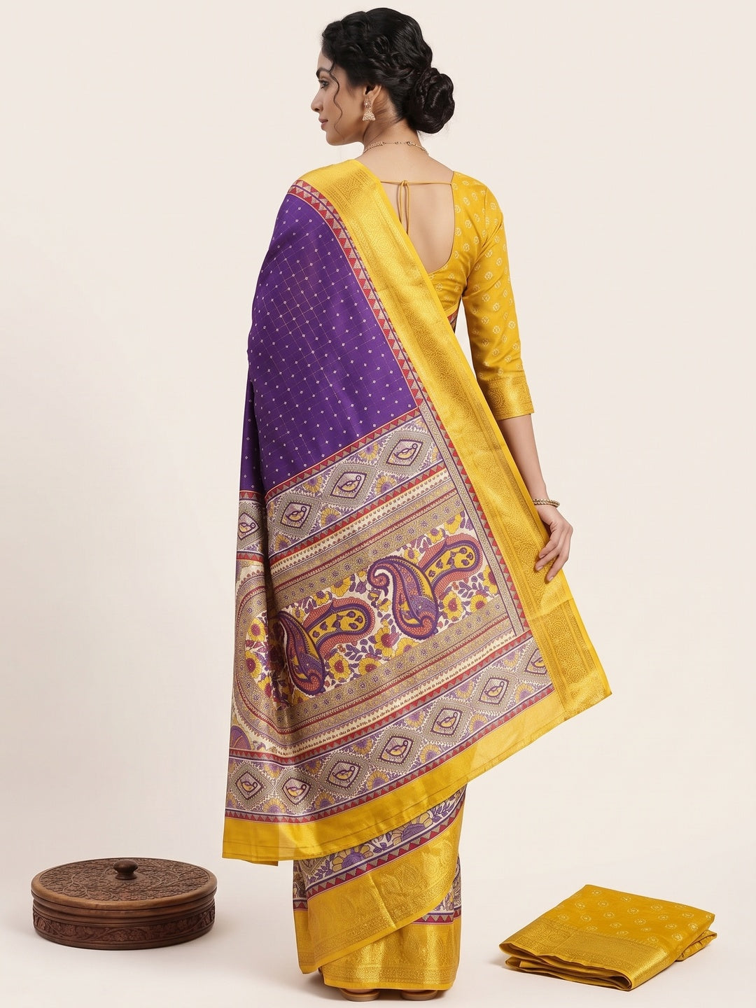 Purple Madhubani Work Woven Dola Silk Saree - Image 2