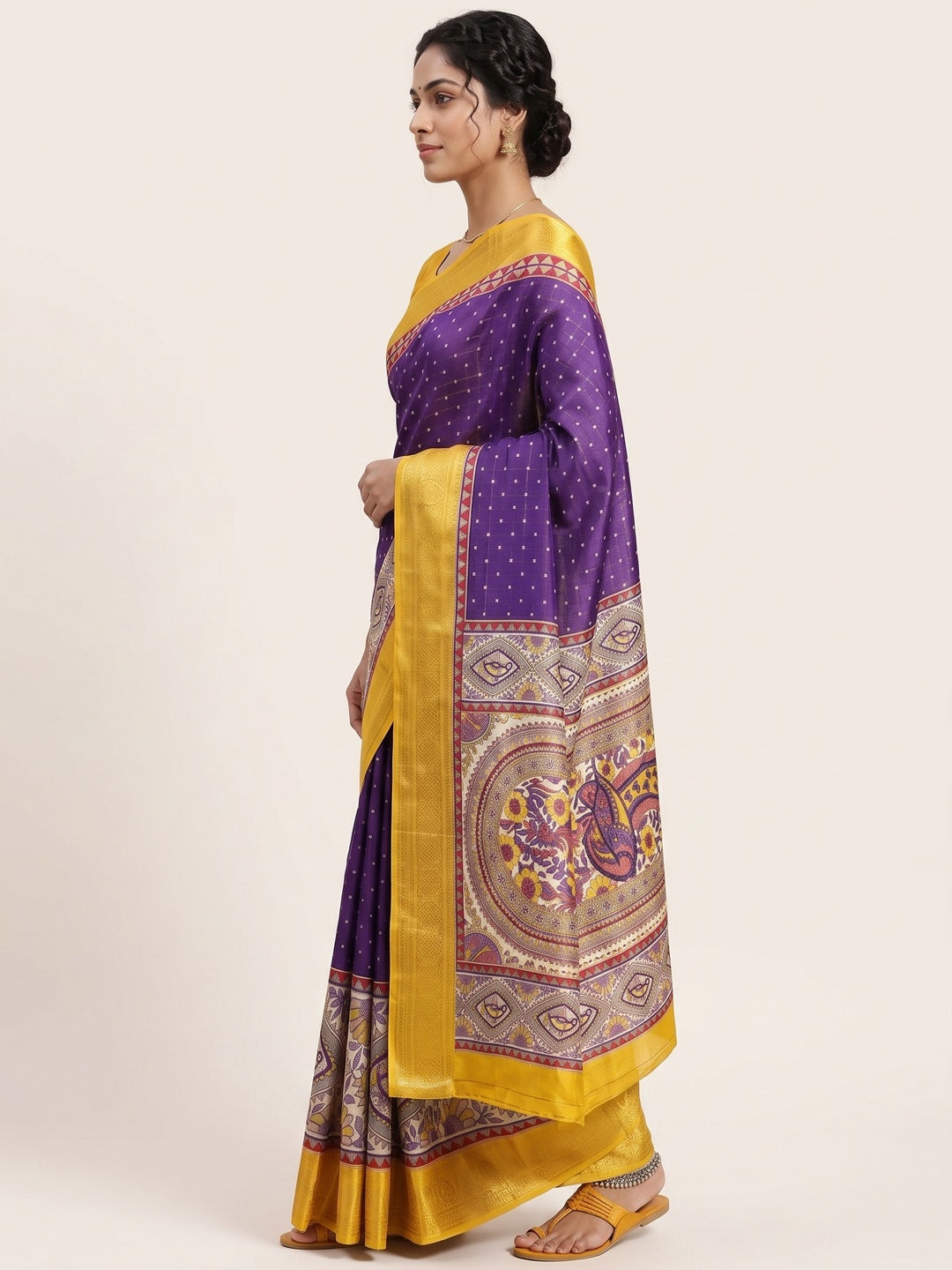 Purple Madhubani Work Woven Dola Silk Saree - Image 3