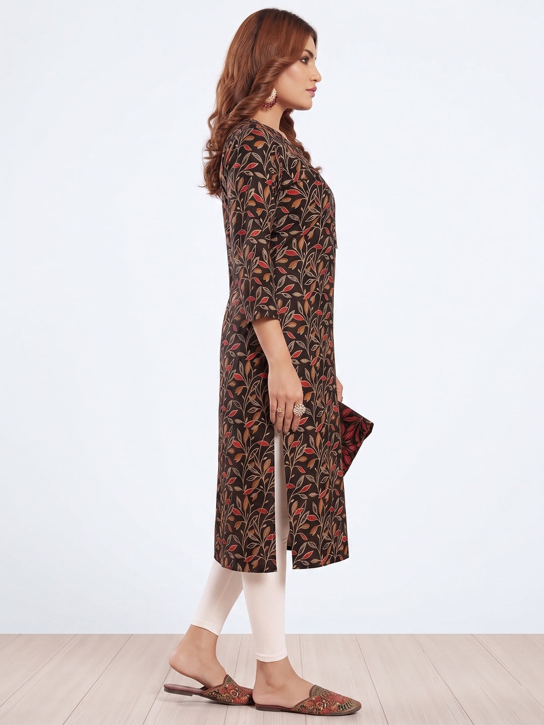 Black Floral Foil Printed Muslin Viscose Kurti - Image 3