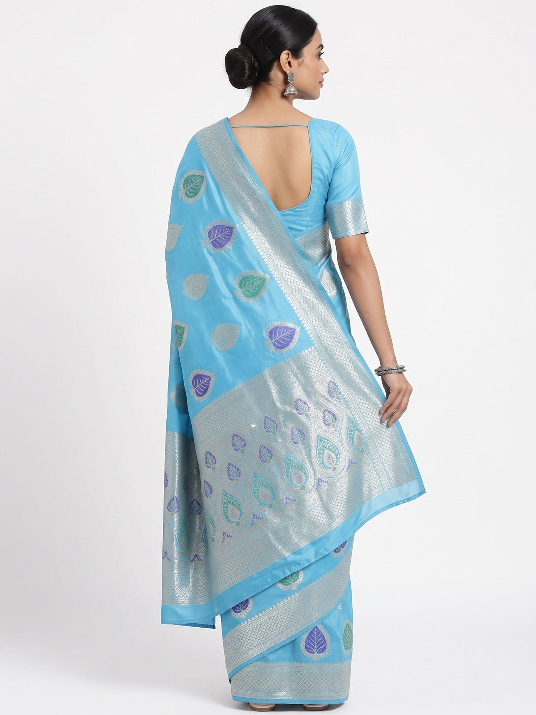 Blue Soft Dola Silk Saree Adorned with Intricate Meenakari-Style Weaving - Image 2