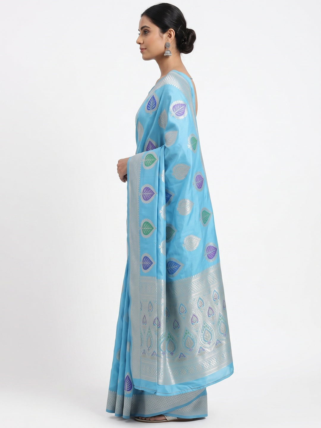 Blue Soft Dola Silk Saree Adorned with Intricate Meenakari-Style Weaving - Image 3